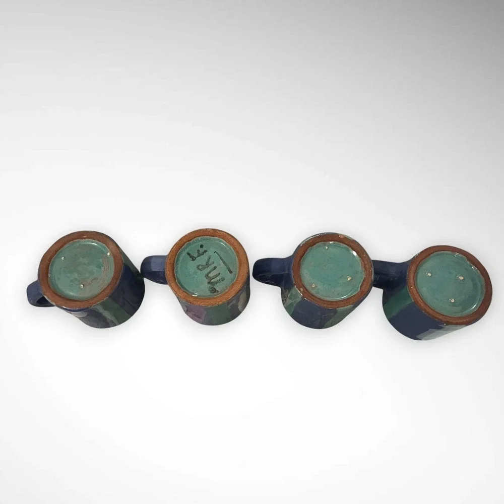 HANDMADE Set of 4 Ceramic Purple and Teal Striped 2
